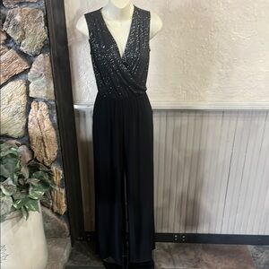 Tahari Black Wide-Leg Jumpsuit with Deep V-Neck